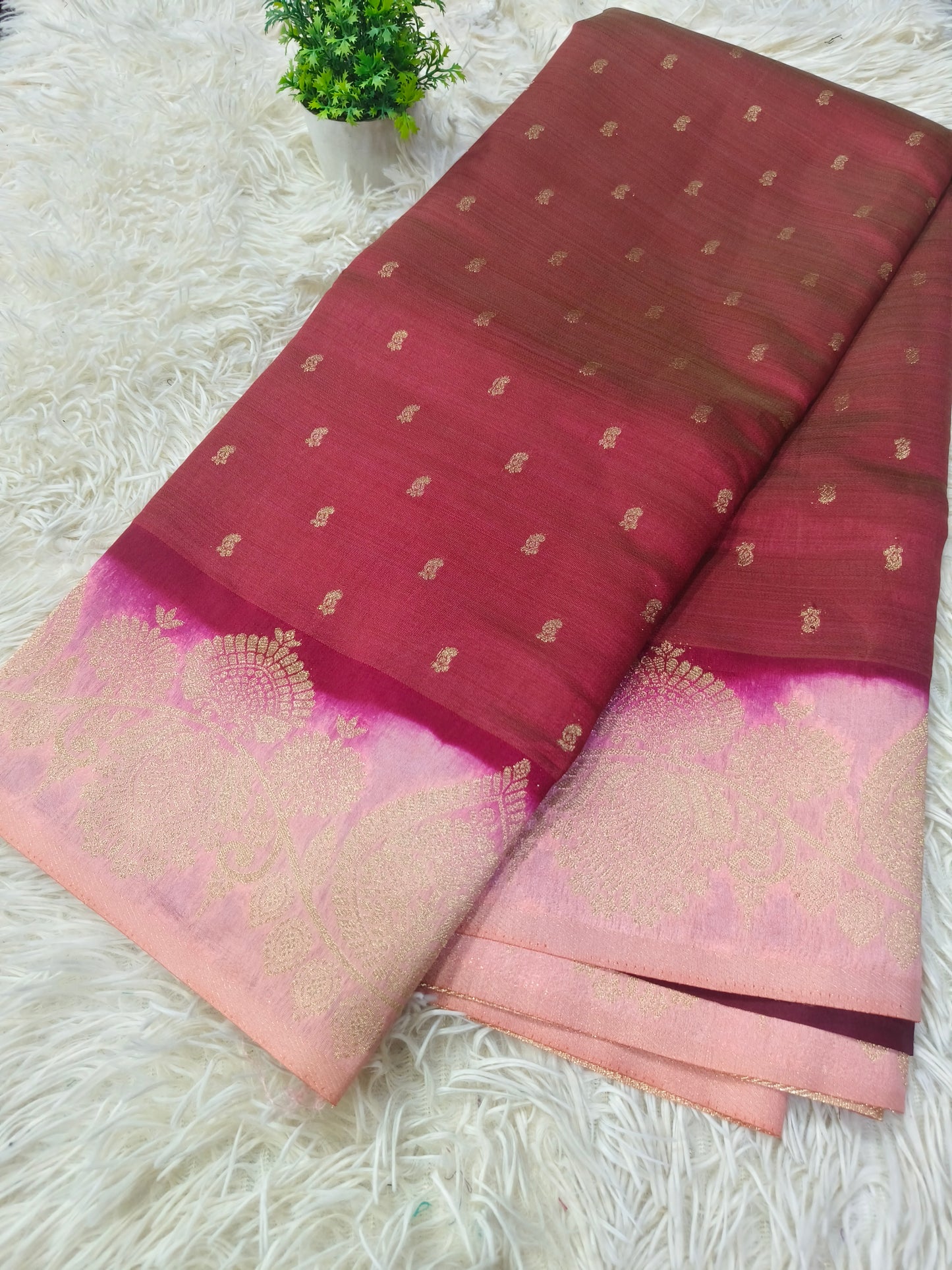 Wine with light Pink soft silk saree