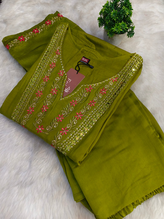 Parrot Green Elegant Aline designer suits