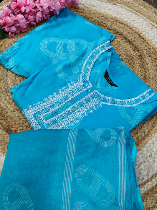 Blue soft cotton designer dress