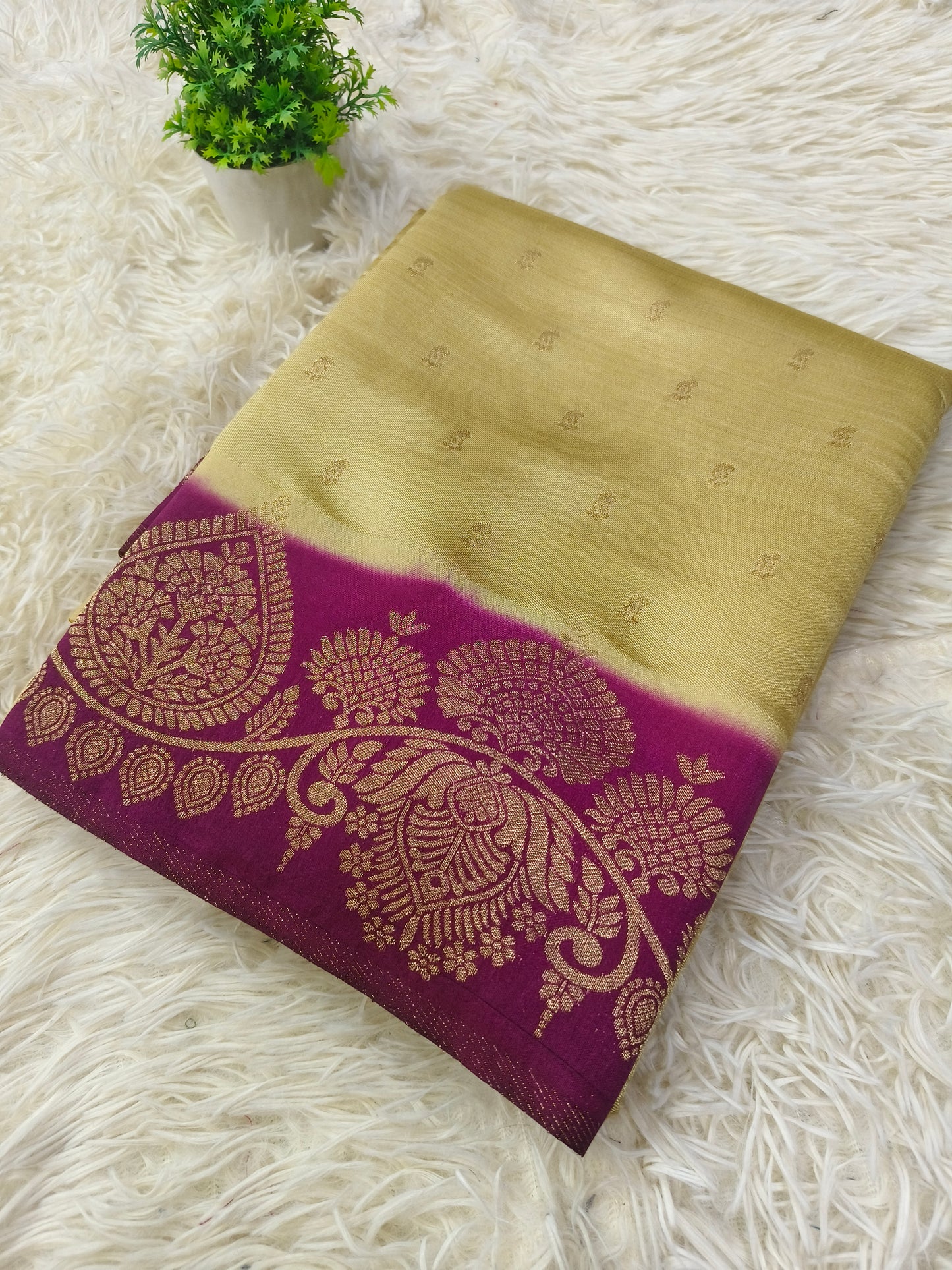 Cream with Wine soft silk saree