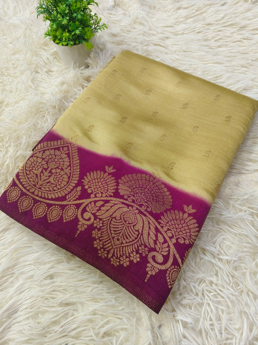 Cream with Wine soft silk saree