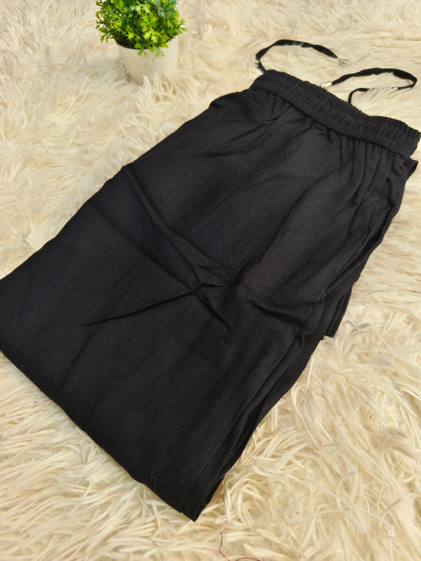 Black Blended linen rayon straight pants