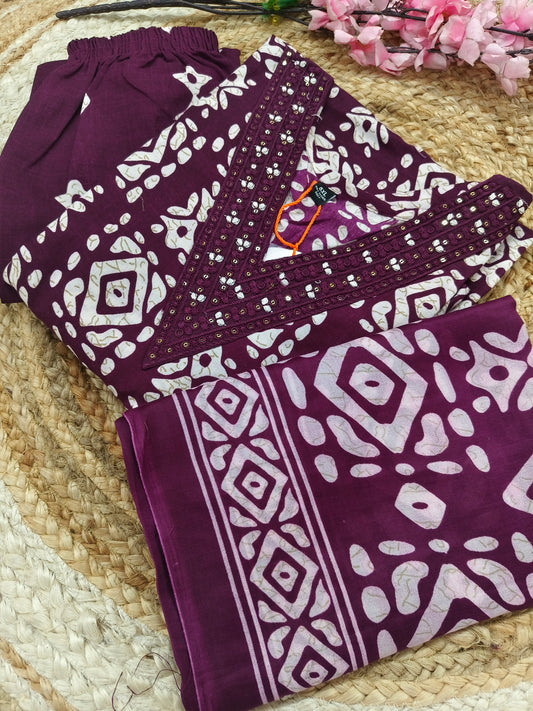 Wine Cotton sets with duppatta