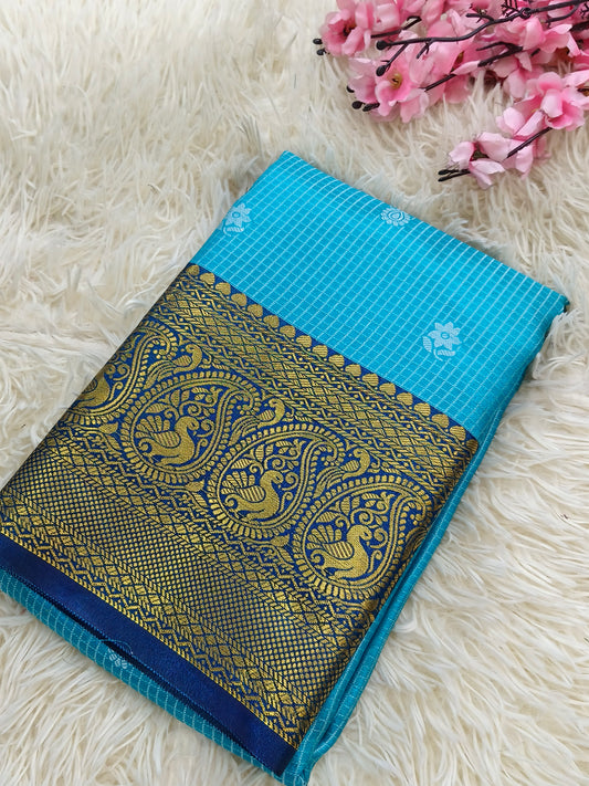 Sky blue with Navy blue soft silk saree