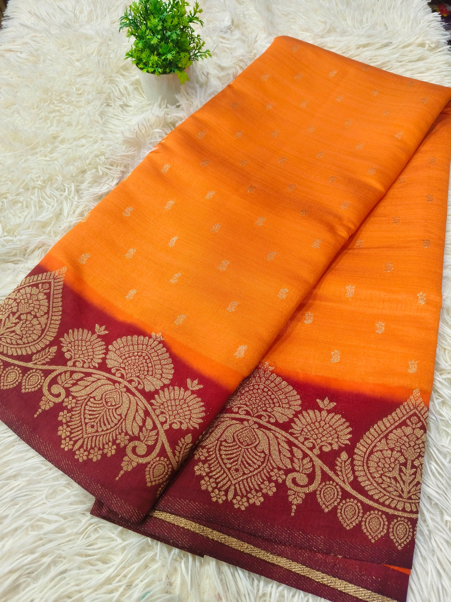 Orange with Wine soft silk saree