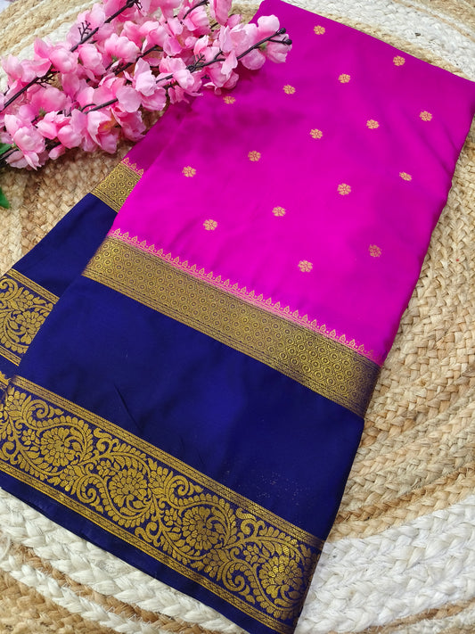 Pink With Purple semi Mysore crepe silk saree