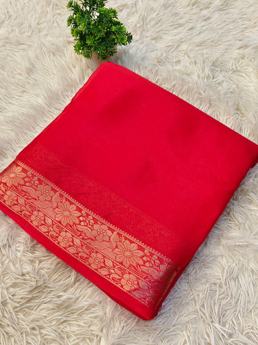 Red Mysore Dani chiffon saree