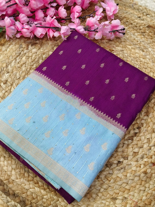 Wine with grey semi silk sarees