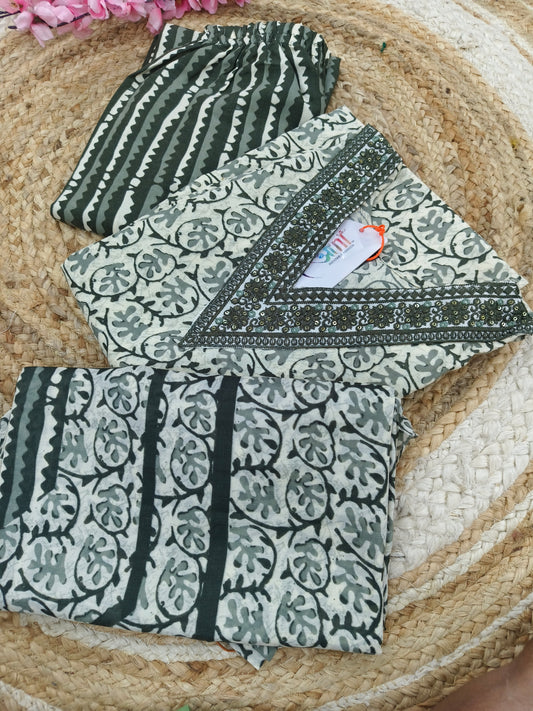 White with green Cotton sets with duppatta