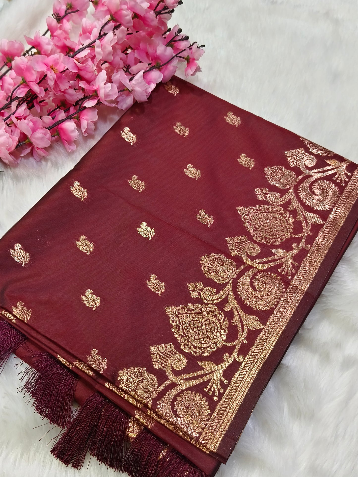 Marron Soft mulberry silk saree