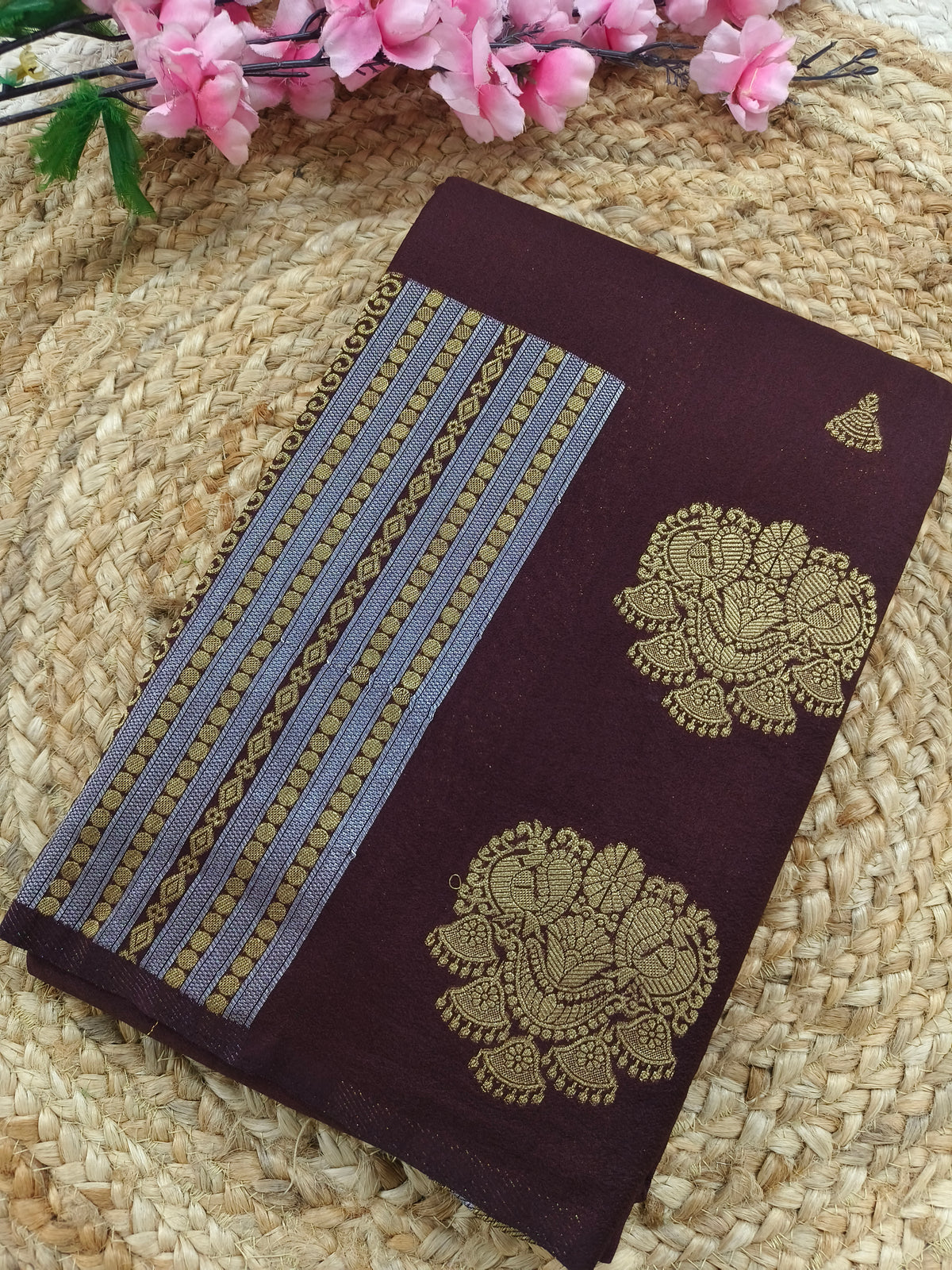 Brown Georgette silk saree