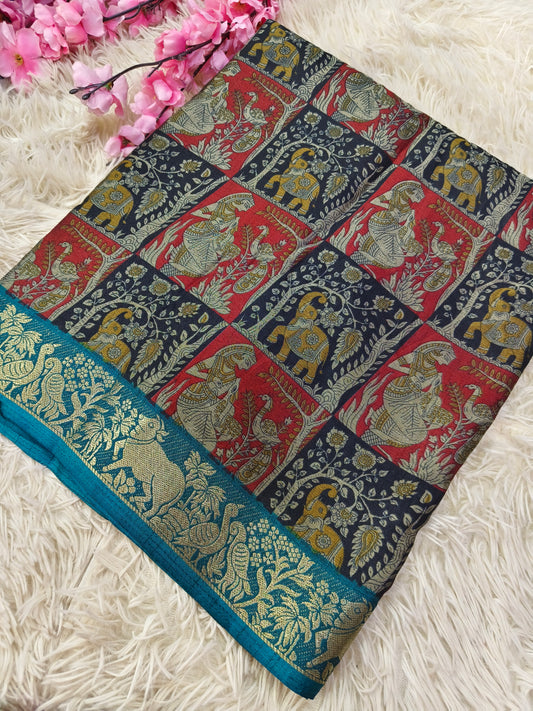 Black Kalamkari Fusion silk saree