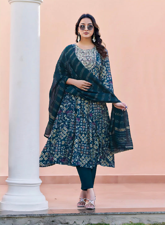 Teal Blue Elegant Aline designer suits