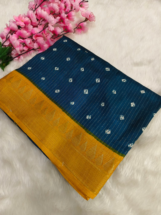 Blue with Yellow Fancy Silk saree