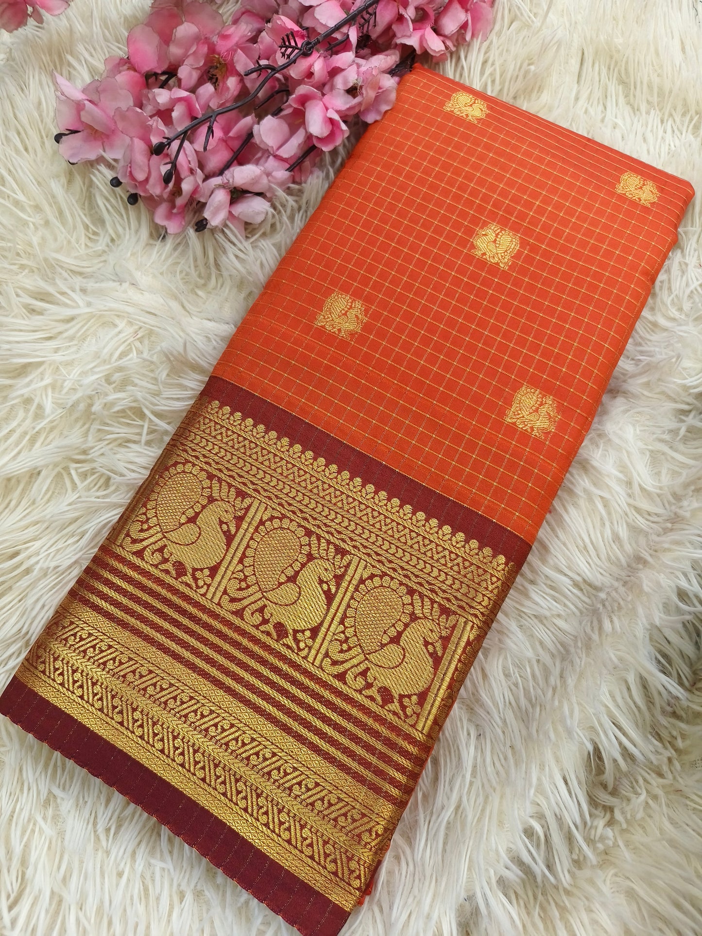 Orange with Maroon semi silk saree