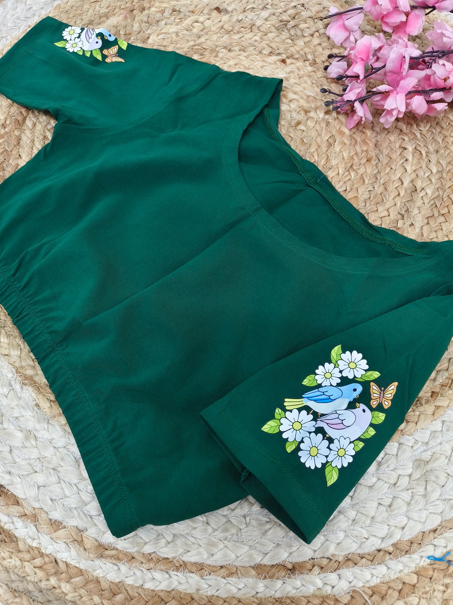 Bottle Green Stretchable blouse with unique printed design