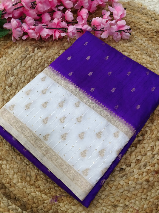 Purple with white semi silk sarees