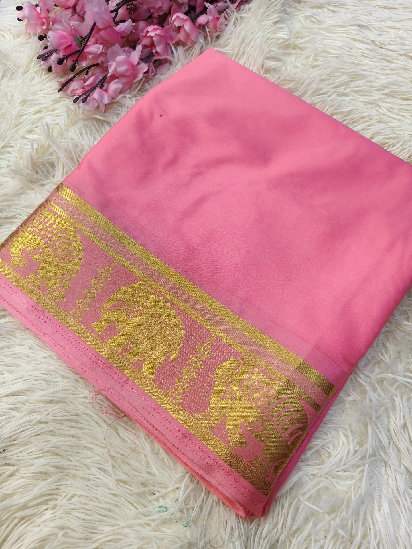 Light pink semi Mysore crepe silk saree