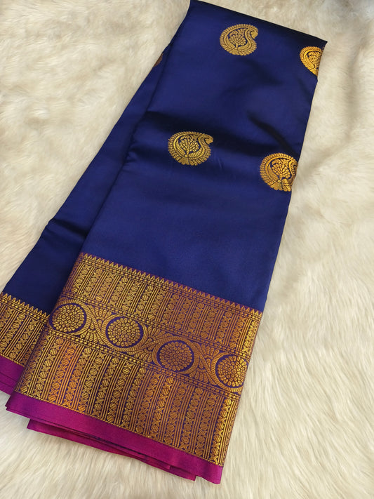 Navy Blue Semi kanchi silk saree