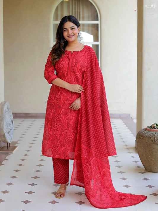 Red Blue Aarvi Pure Cotton Suit