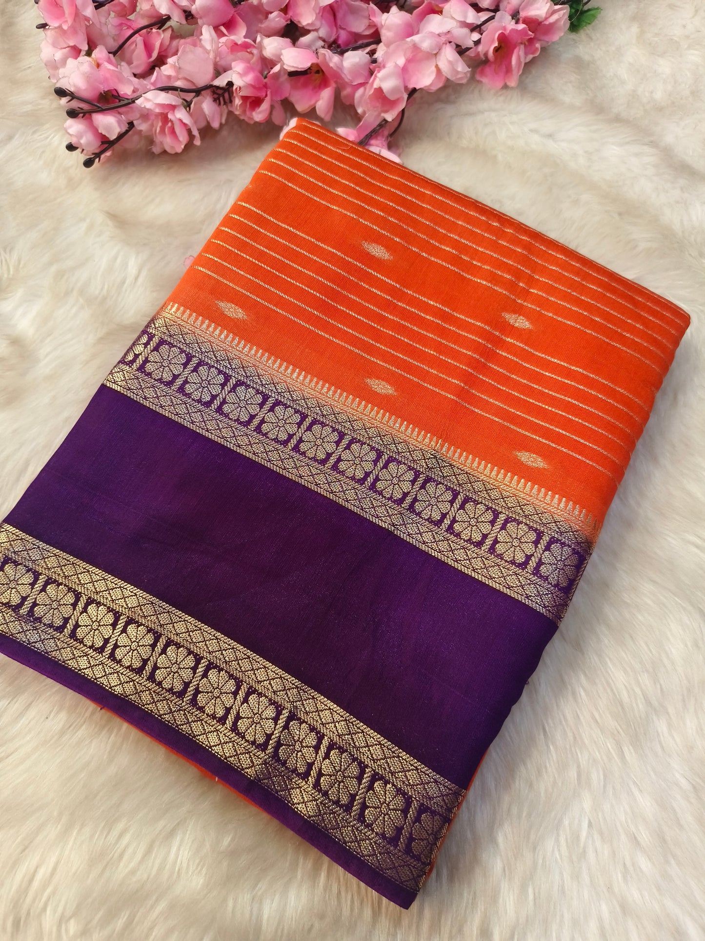 Orange With Purple Assam silk saree