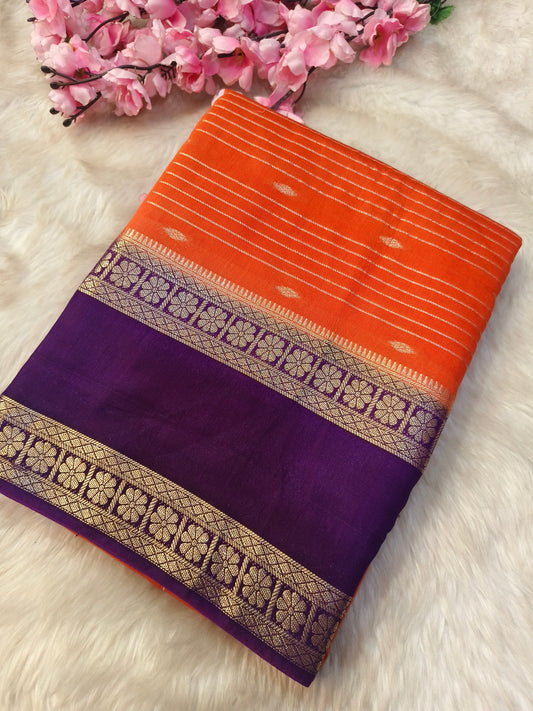 Orange With Purple Assam silk saree