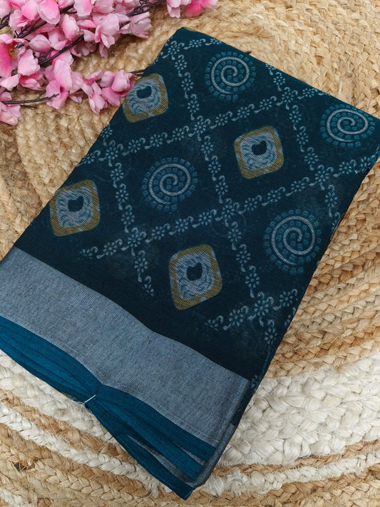 Dark blue - Black Lenin Cotton saree