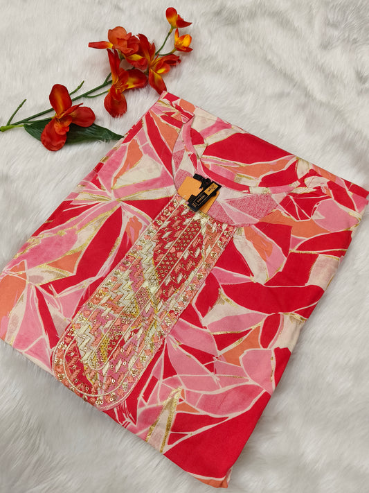 Pink Designer Rayon Kurti
