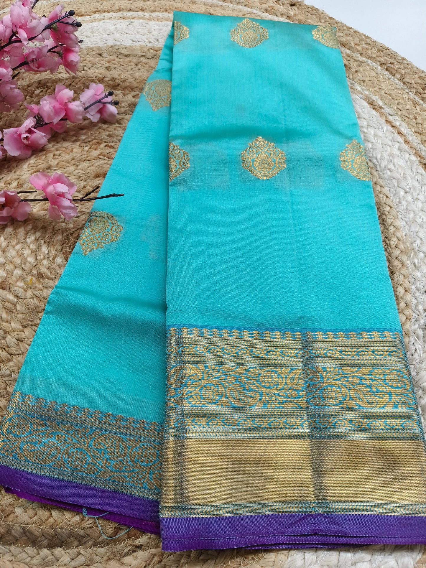 Sky Blue Semi kanchi silk saree