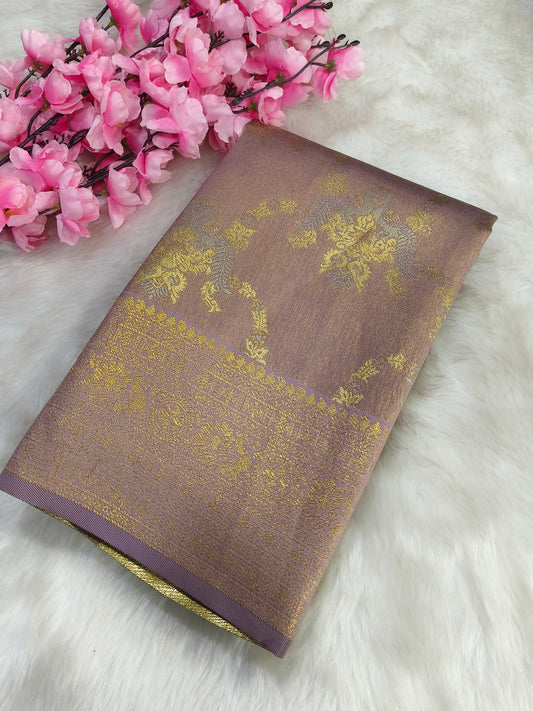 Onion pink semi bridal tissues silk saree