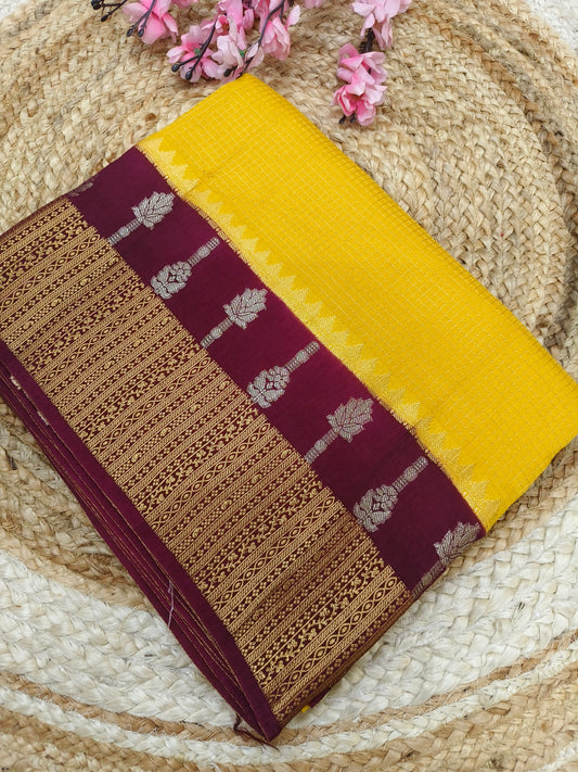 Yellow with wine Elegant viscose silk saree