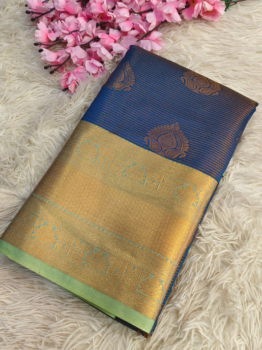Peacock blue semi Brocade silk saree
