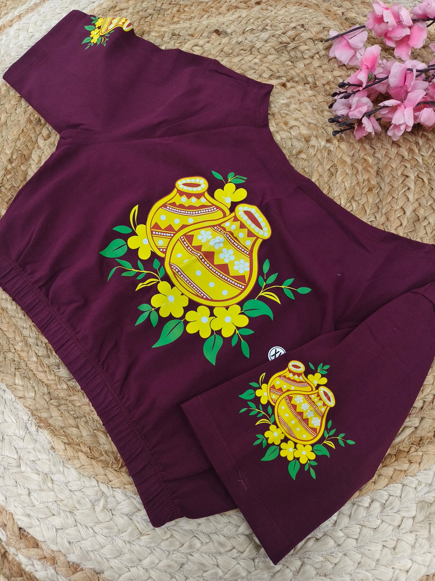 Dark wine Stretchable blouse with unique printed design