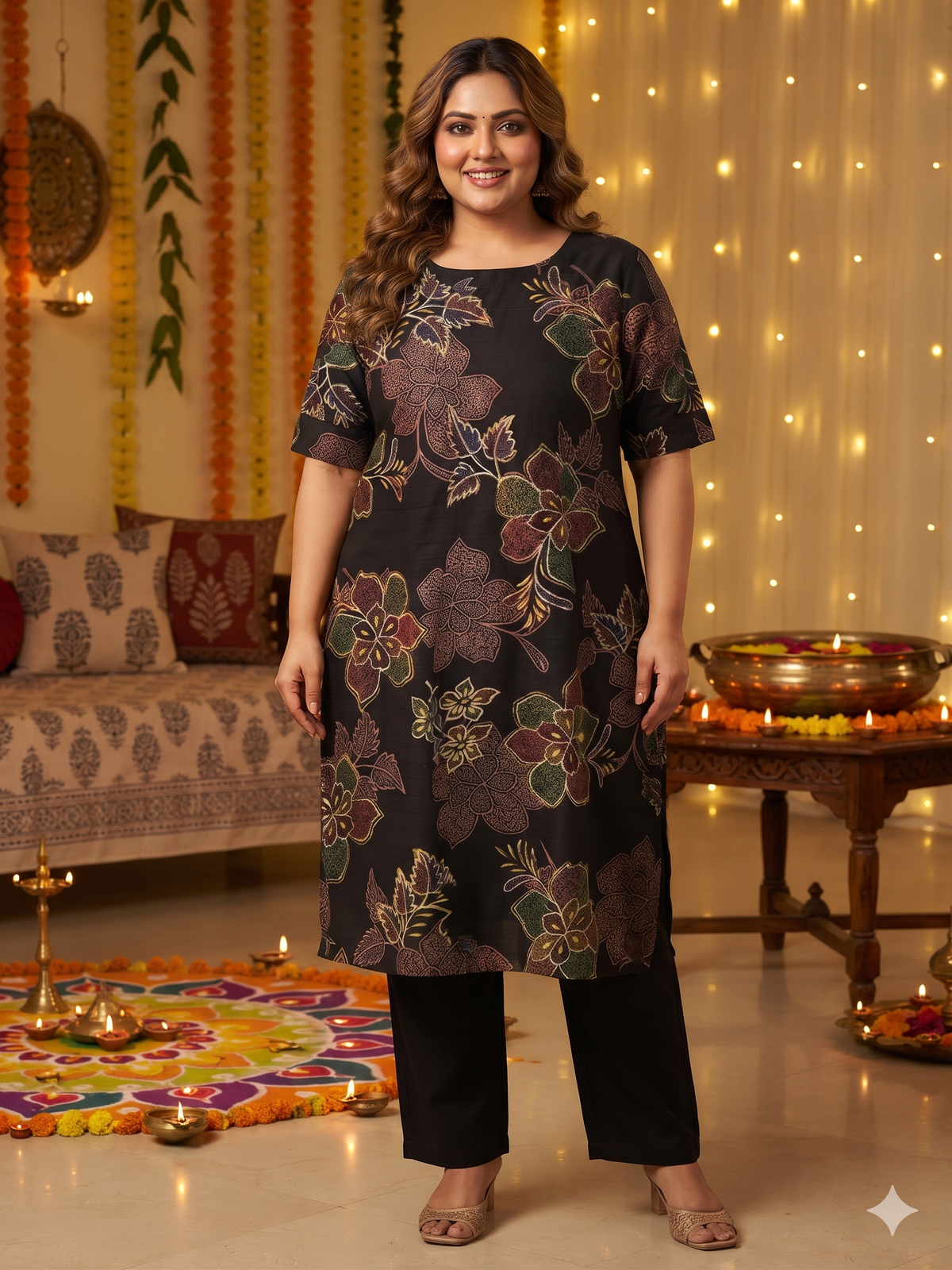 Black Rayon straight kurta