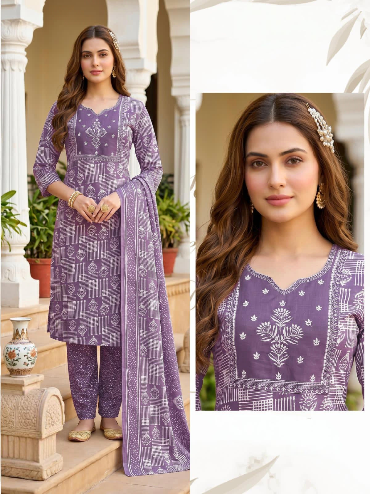 Purple cotton sets with duppata
