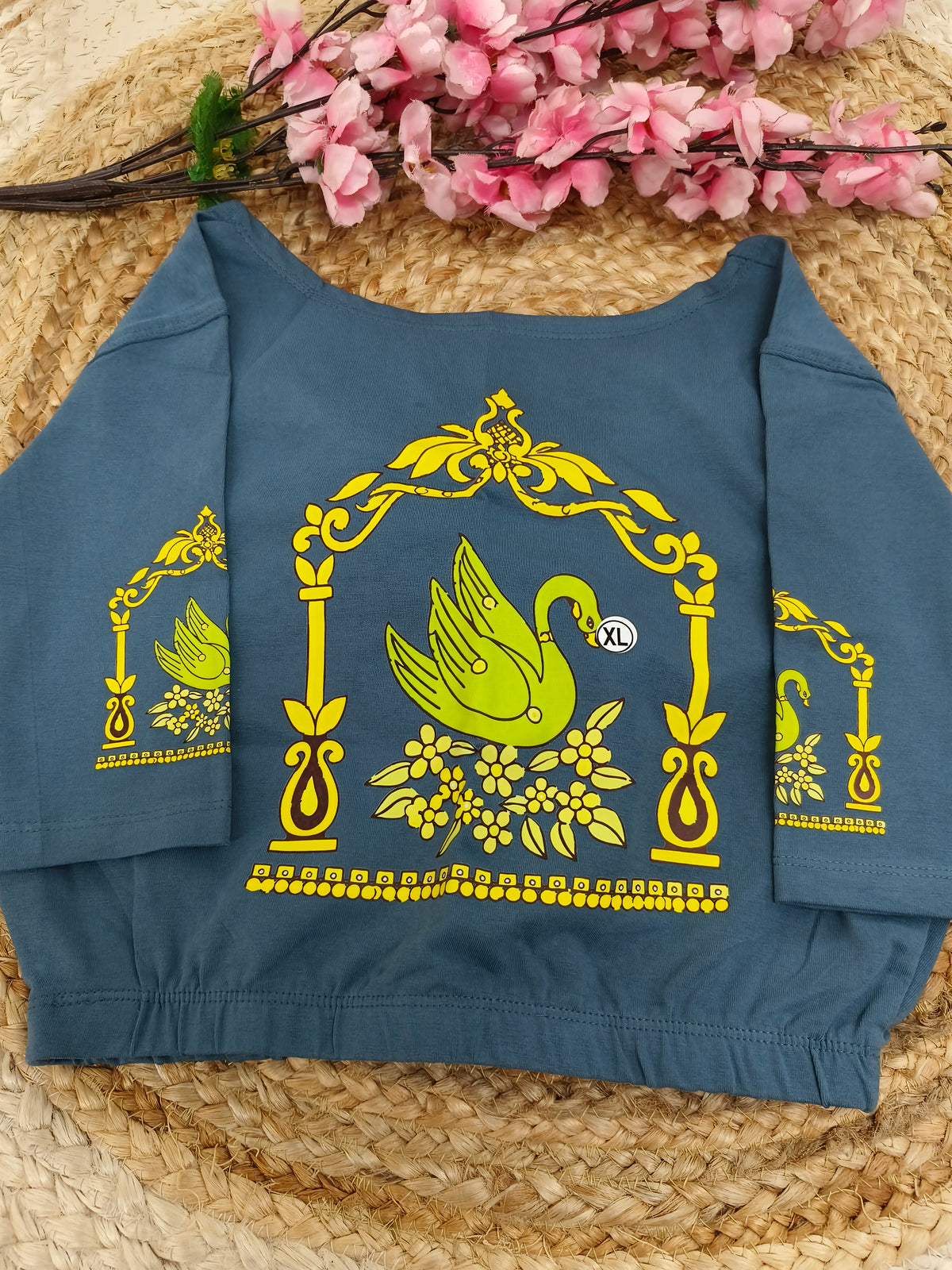 Blue Stretchable blouse with unique printed design