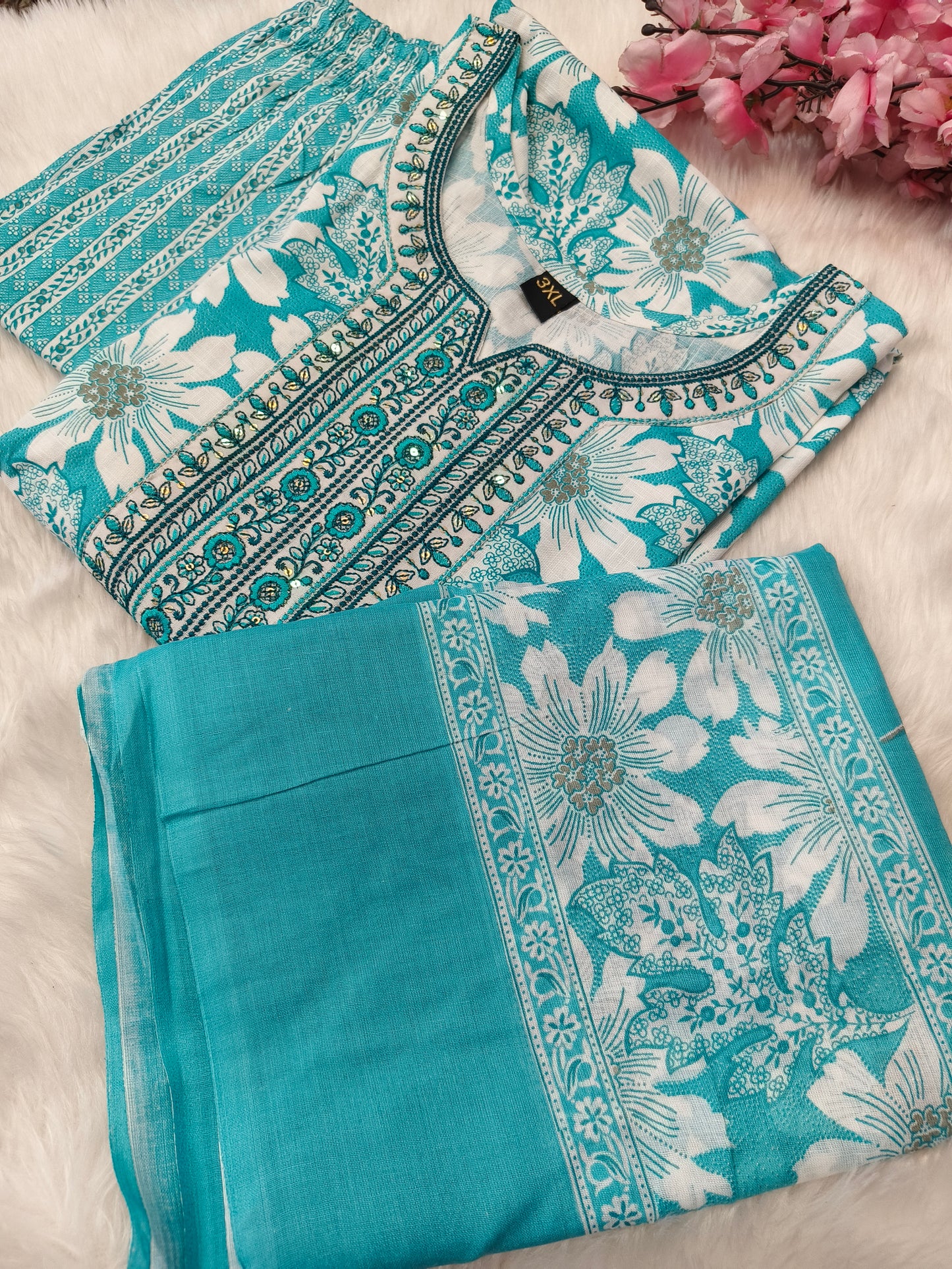 Blue Pure cotton side cut set
