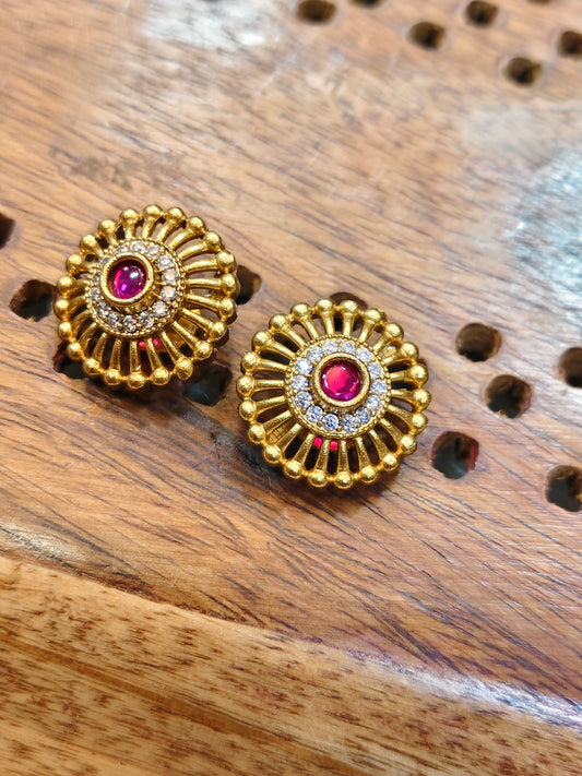 Ruby stone gold plated stud