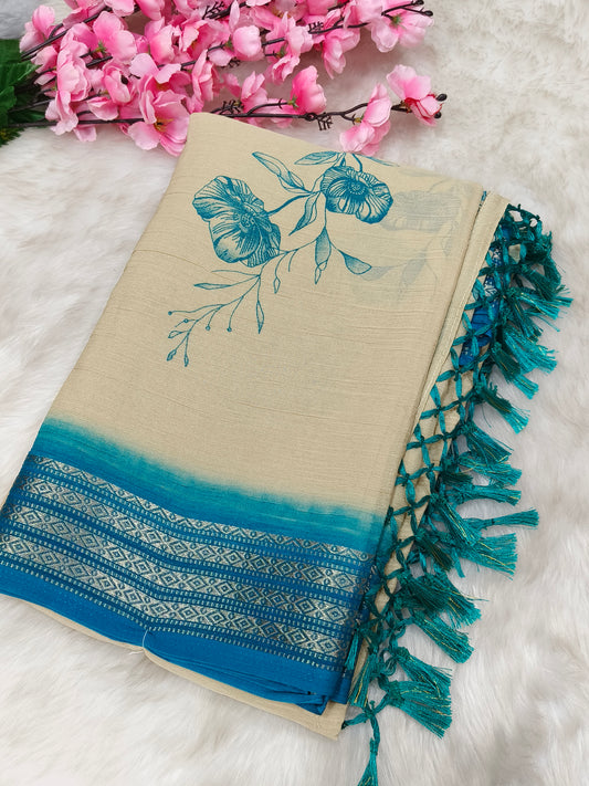 Blue Chinon silk georgette saree