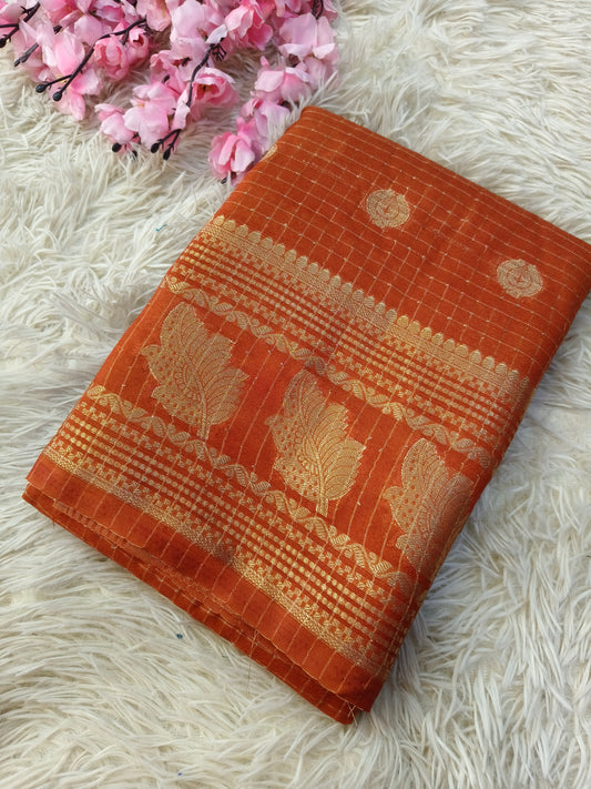 Orange semi Mysore silk saree