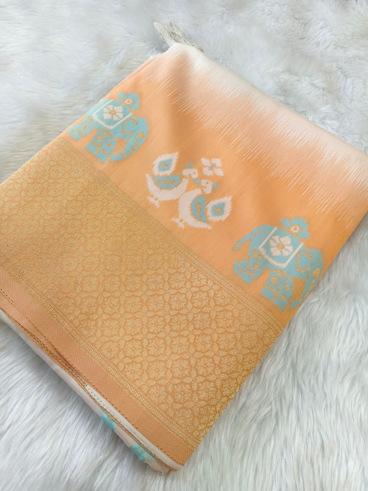Peach With white soft semi silk saree