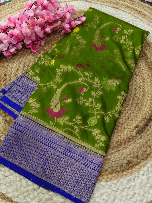 Mehandi Green With Blue meenakari Silk Georgette saree