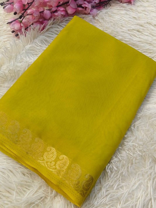 Mehandi Green semi Mysore crepe silk saree