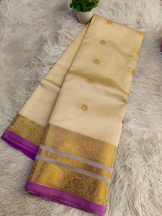 Cream Semi kanchi silk saree