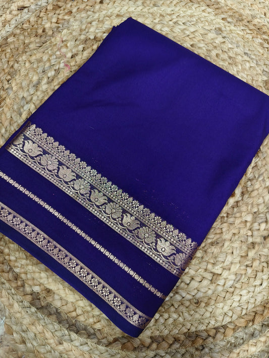 Blue Mysore crepe silk saree