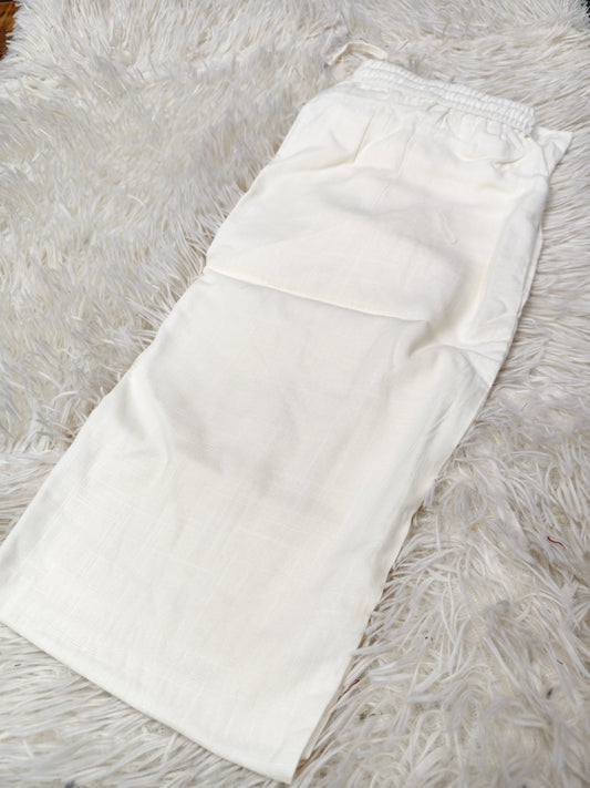 Off white  Blended linen rayon straight pants