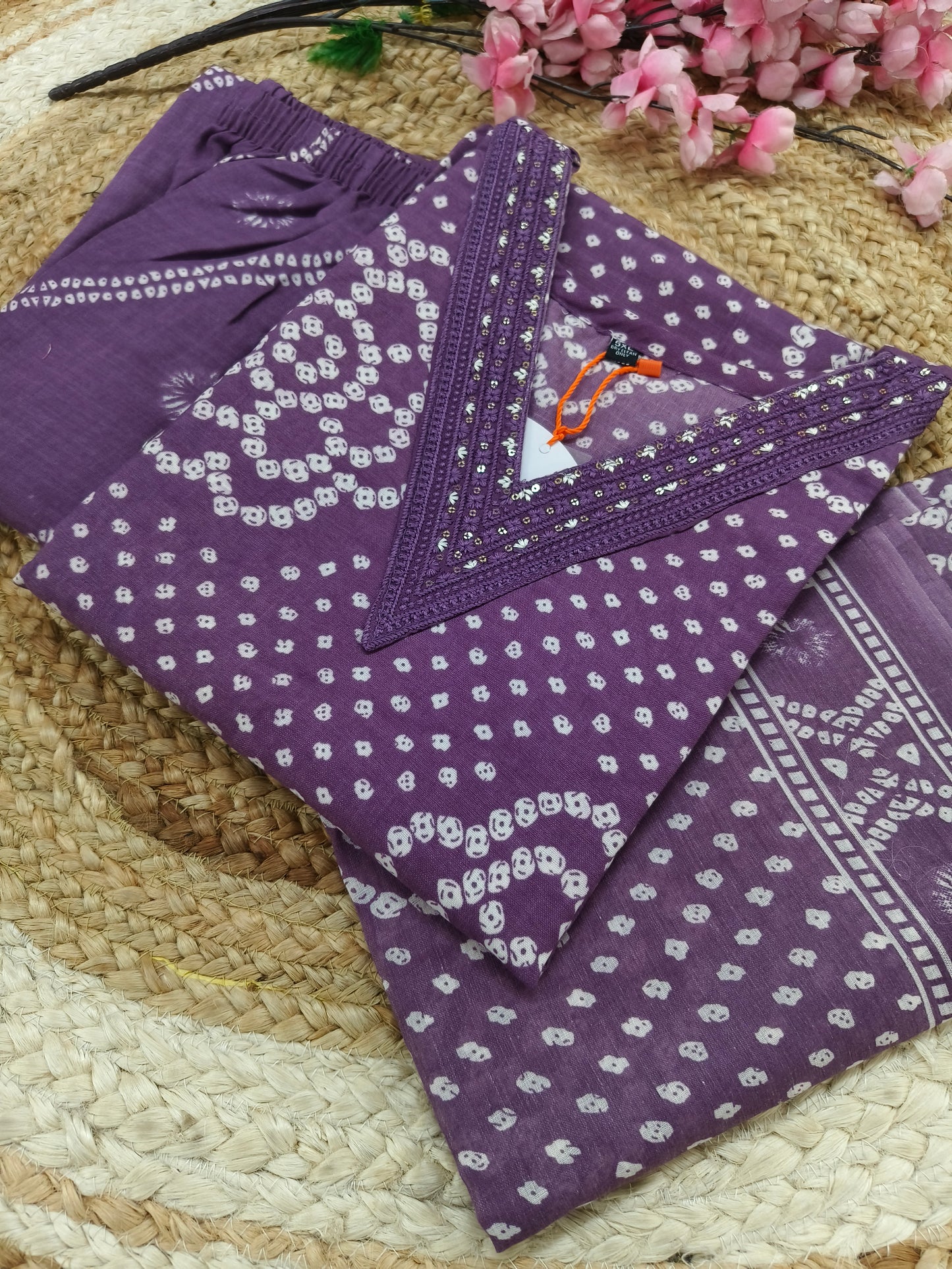 Purple Cotton sets with duppatta