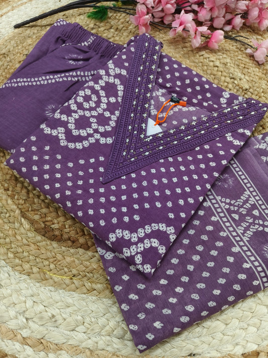 Purple Cotton sets with duppatta
