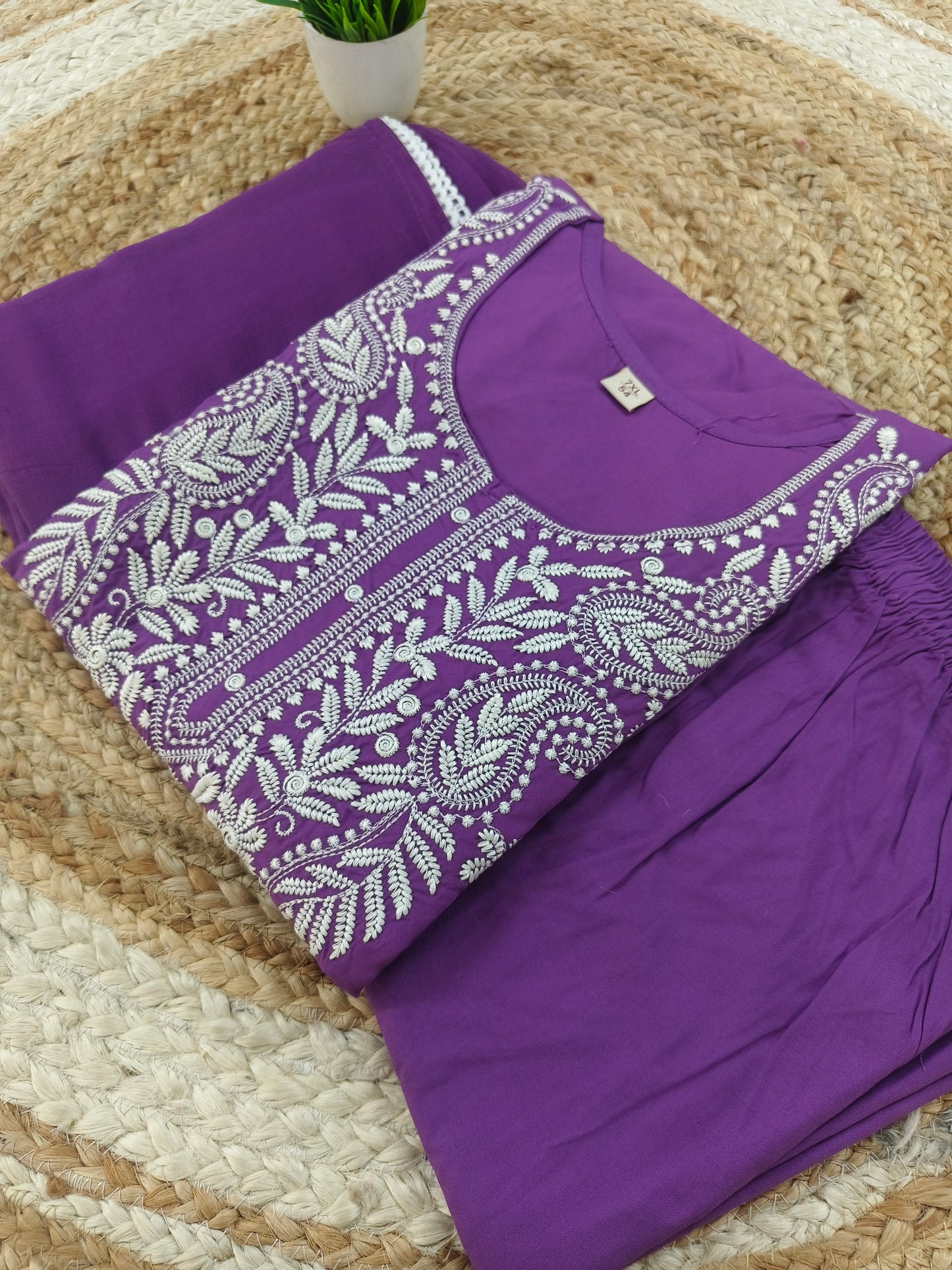 Lavender designer chickankari work salwar suit