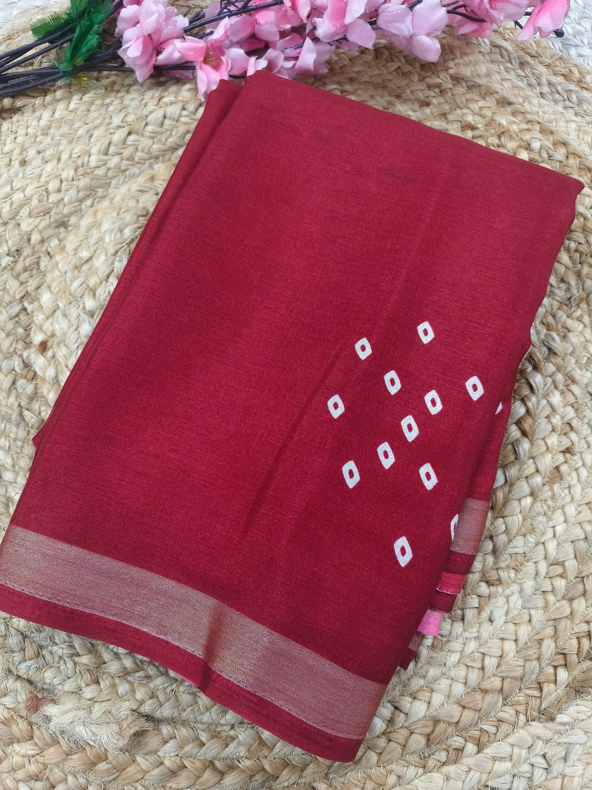 Maroon Lenin Cotton saree